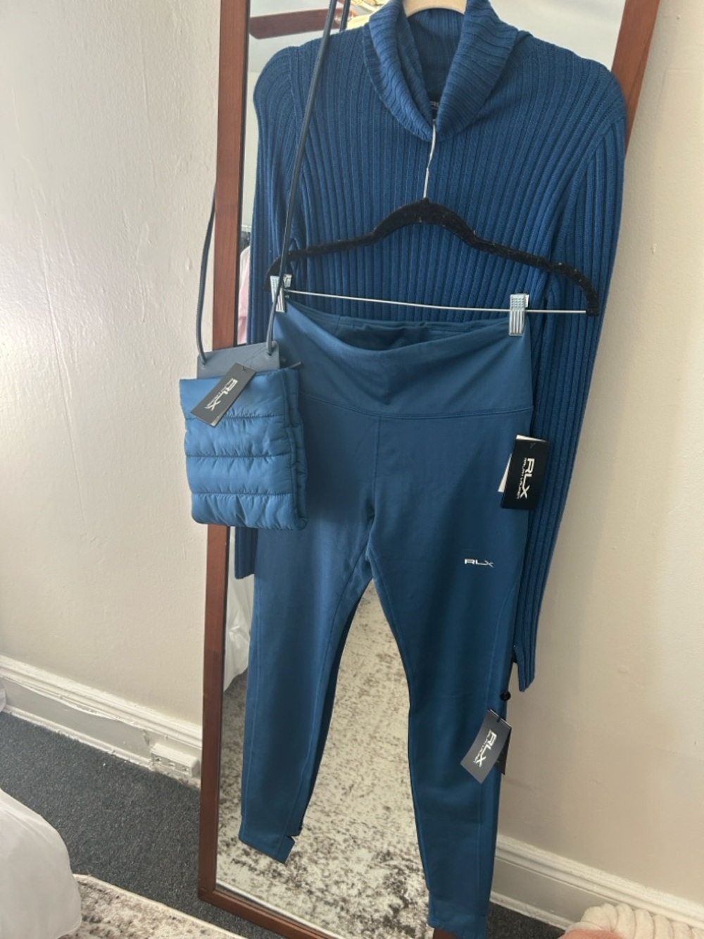 Ralph Lauren RLX Teal Blue MATCHING SET Leggings, top and puffer crossbody bag